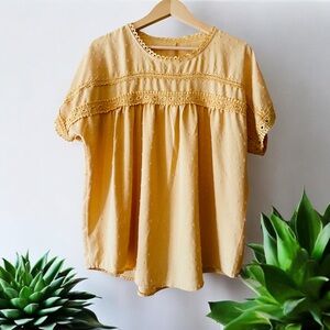 Sunshine Yellow Puffball Sleeve Crew Neck XL Top